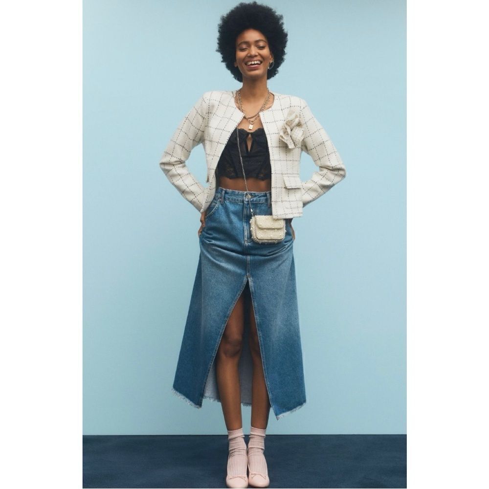 NEW Anthropologie Pilcro Madi Front-Slit Statement Denim Skirt Size 16 Petite